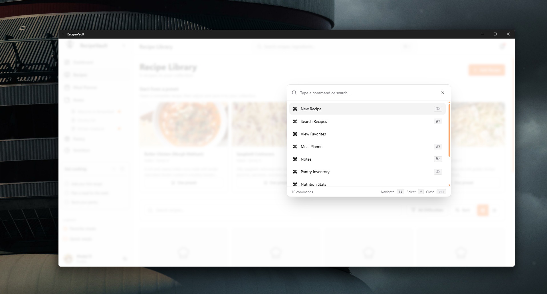 Command palette with quick actions and keyboard shortcuts